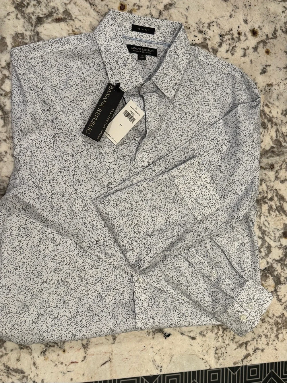 Banana Republic Men's White Shirt with Blue Microprint